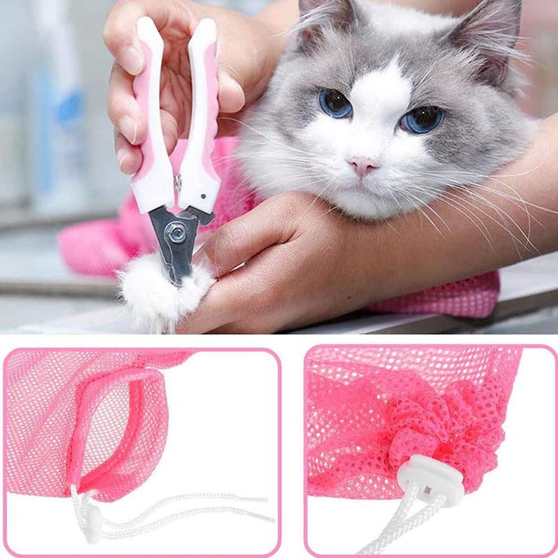 Image of Acxico 2 Pcs Cat Grooming Bath Bag Mesh Cat Washing Bag Biting Restraint for Pet Bathing Nail Trimming