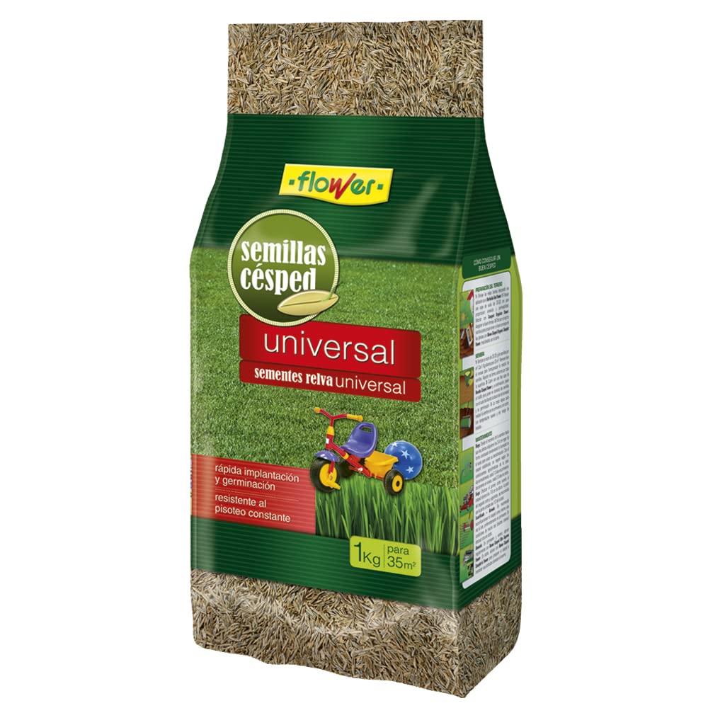 Flower - Semillas de Césped Universal 1kg | Rápida Germinación | Máxima Calidad | Para 35 m2, 16x16x16.5 cm, Material Semilla