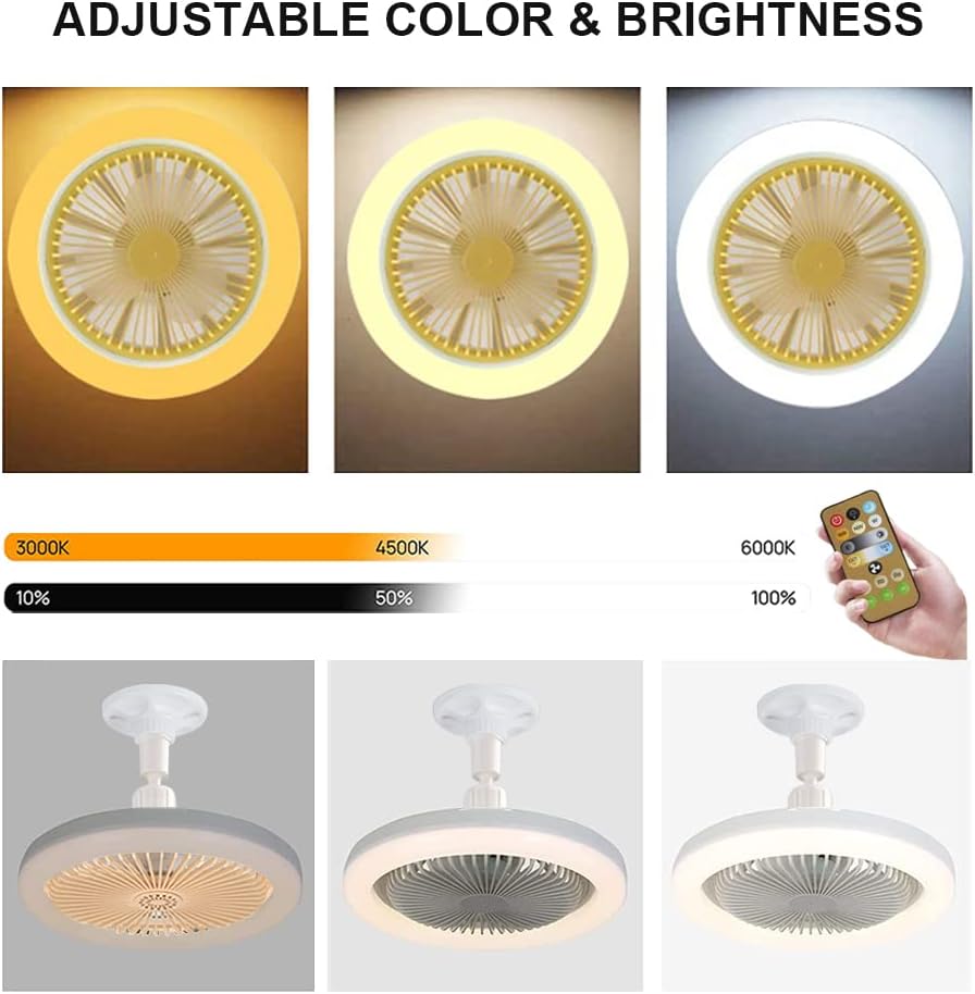 Socket Ceiling Fan With Lights Remote Control LED 9.8" Mini Flush Mount Ceiling Fan Small Enclosed Low Profile Ceiling Lighting Modern Screw In Light Fan For Kids Room Kitchen Bedroom (Yellow)