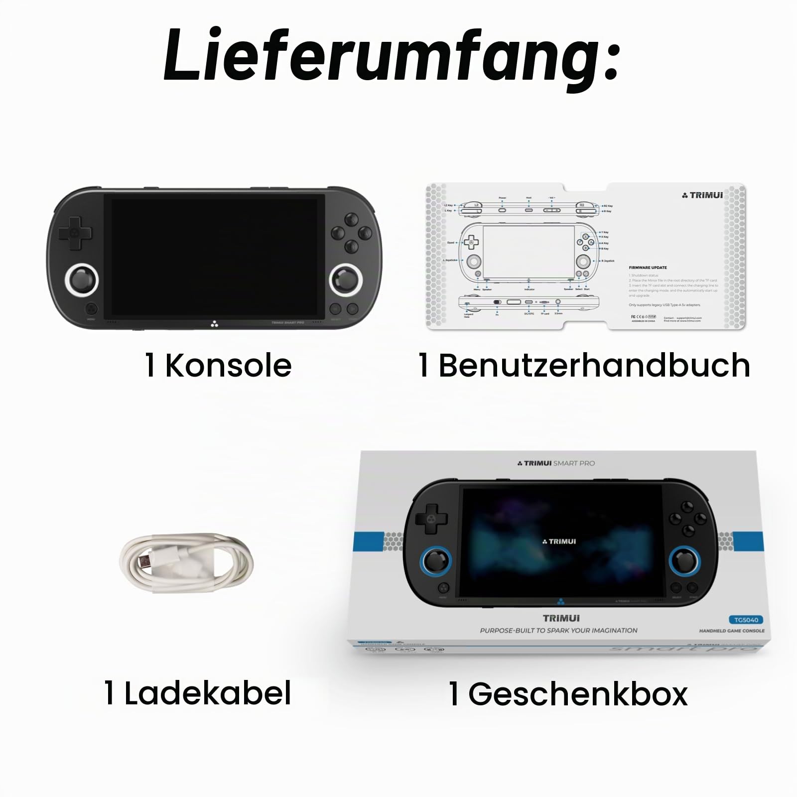TRIMUI Smart Pro Handheld-Spielkonsole, 5000 mAh Akku, 128 GB interner Speicher mit 15.000 Spielen, Linux-System, 5-Zoll-IPS-HD-Bildschirm, RGB-Dual-Joystick-Design (Grau,128g)