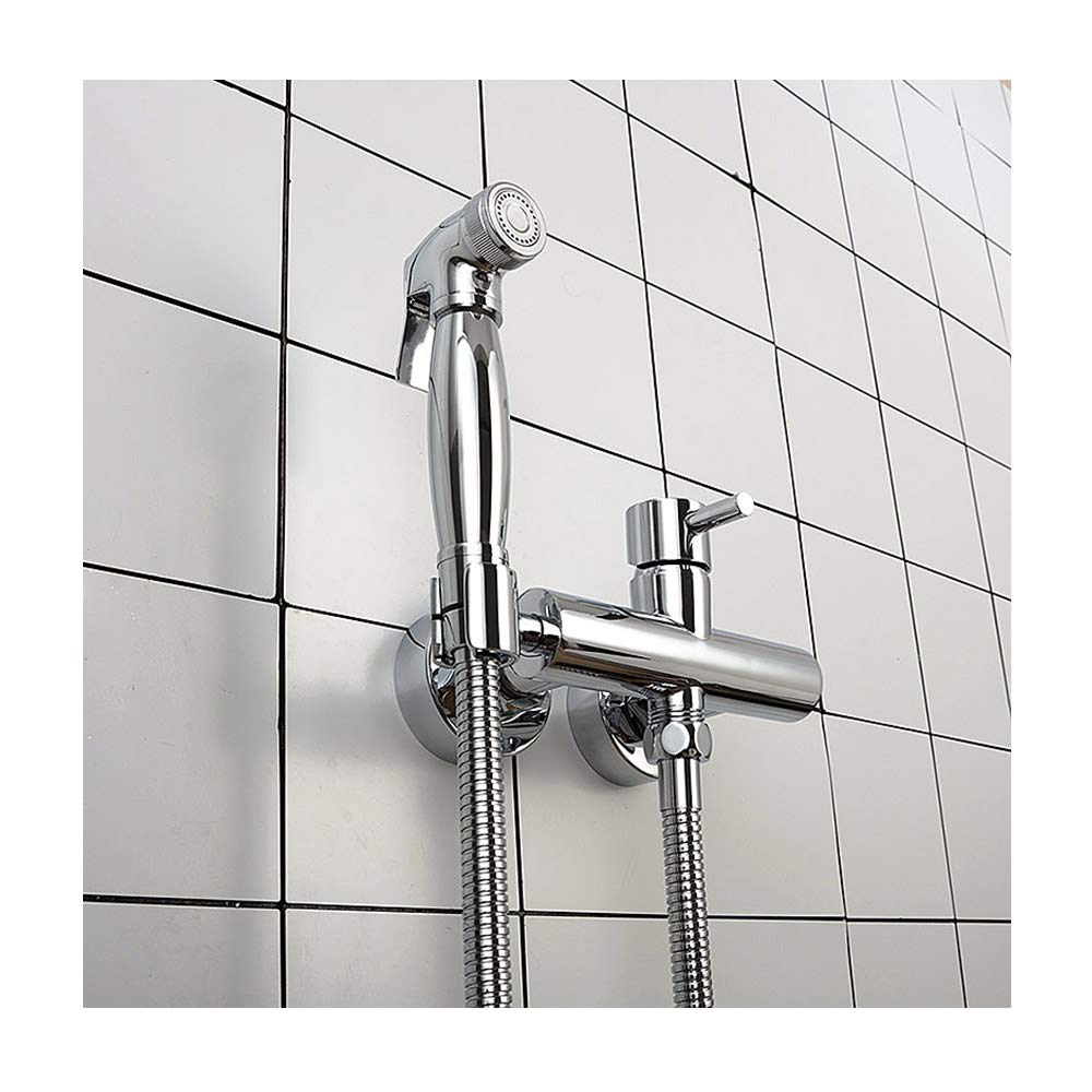 Kit Doccetta per WC, Doccetta Bidet in Ottone Bidet Doccia Set Portabile Kit Spruzzatore per Bidet Monocomando Rubinetti per Bidet con Tubo, Acqua Calda e Fredda per Animali,Cromo