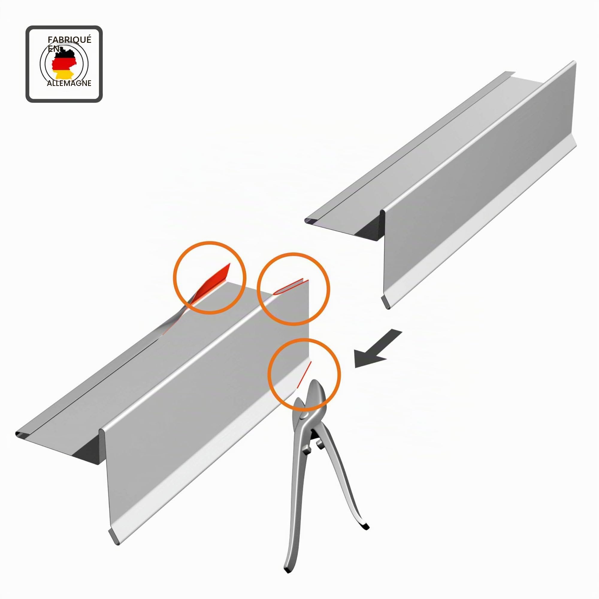 INEFA 200cm Rive avec Rainure d'Eau Aluminium Argent Tôle Drainage Toit Gouttières