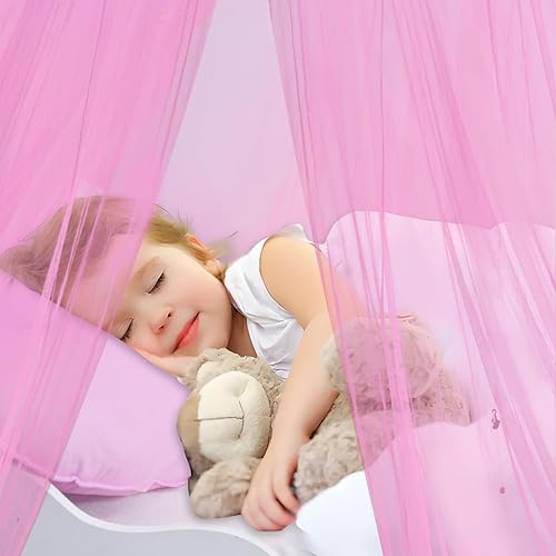 Vista 15 de South to East Toldo de cama de princesa para niñas con estrellas brillantes, toldo rosa para habitación de niñas, cortinas de techo para camas Rosa