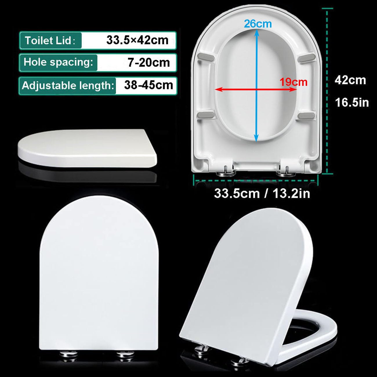 44x35cm,WC Sitz D Form Mit Absenkautomatik, UF-Material, Weiß Toilettendeckel Abnehmbar, Quick Release, Aufsatzmontage, Klobrille WC-Sitz, Klodeckel Mit Absenkautomatik Weiß