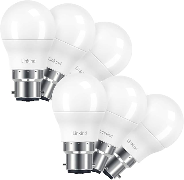 Linkind Bayonet Cap B22 LED Golf Ball Light Bulbs, 7.5W(60W Equivalent) 5000K Daylight B22d G45 Mini Globes, 806 Lumen, Non-dimmable, 6 Pack