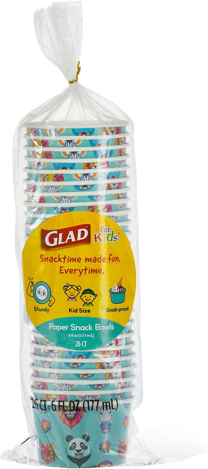 Glad for Kids Zoo Animals Disposable Paper Snack Bowls, 6 Oz, 26 Count image 5
