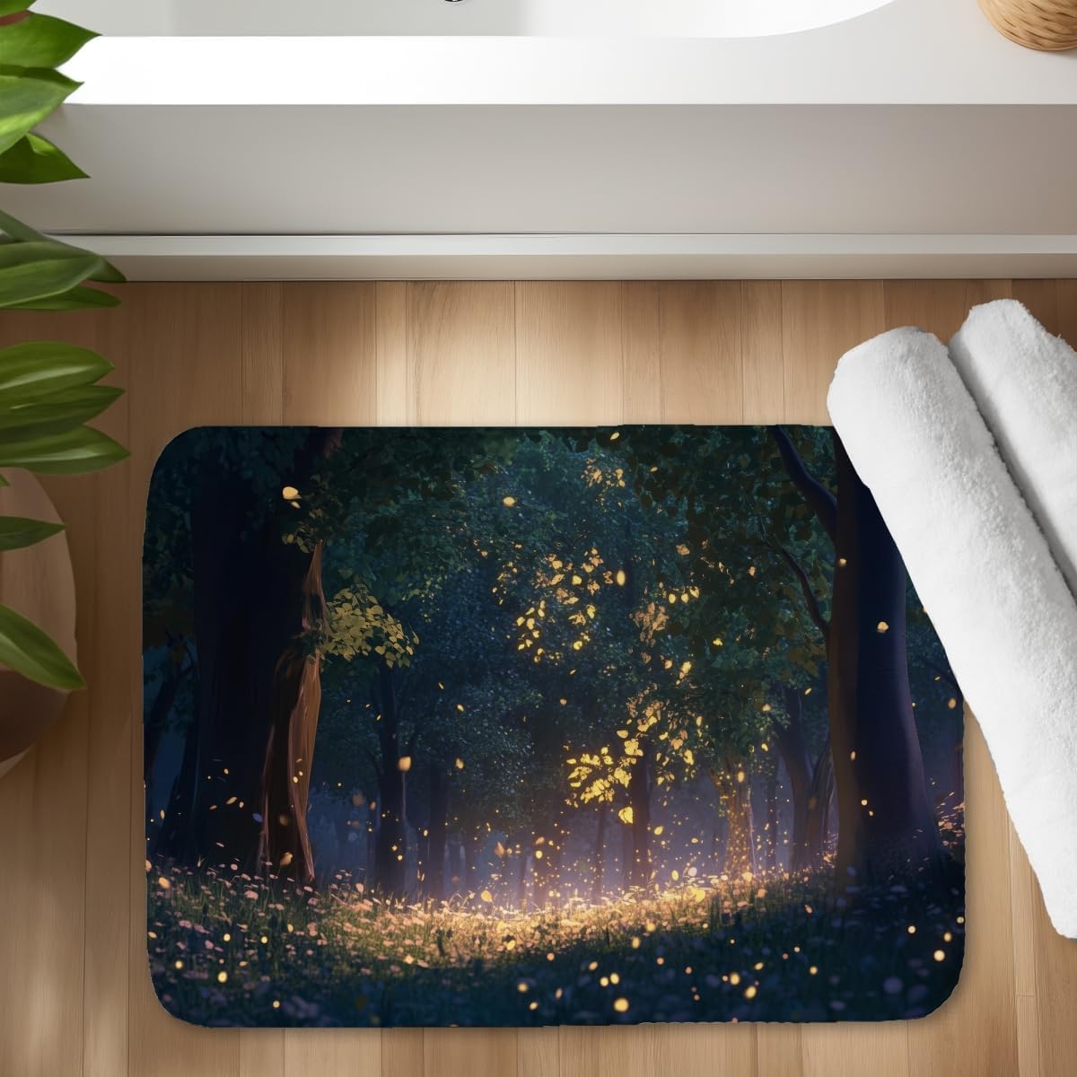 MWW C1BM1724WXEMX7 17 x 24 in. Glowing Leaves Gold Bath Mat - Elegant Home Decor Accent