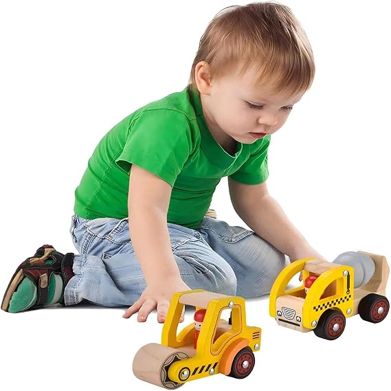 Wooden Push Car Toys for Toddlers 1-3, 2Pcs Baby Vehicle Hand Push Car