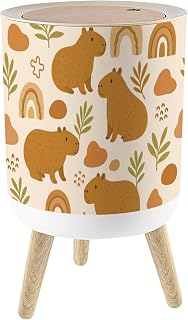 Bathroom Trash Can with Lid Cute Capybara Gifts Rainbows Leaves Abstract Shapes Earth Tones 1.8 Gal/7L Round Plastic Waste Baskets Dog Proof Trash Can Garbage Bin Kitchen with Removable Legs