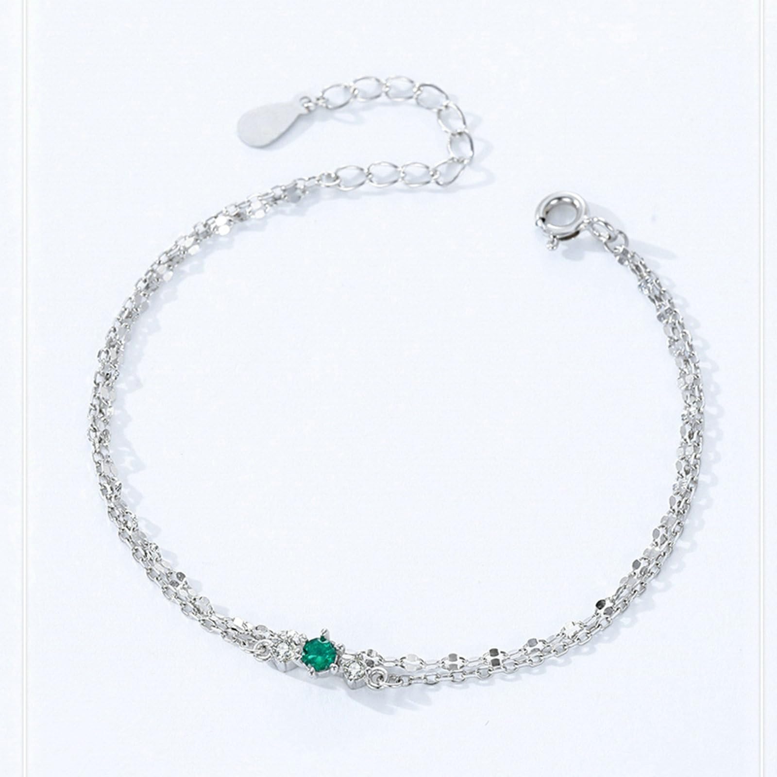 Pulseras amarillas de doble capa para mujer con esmeralda creada, pulsera para mujer,