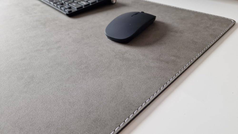Gewinkelte Schreibtischunterlage mit Kantenschutz Nubuk Leder 60 x 38 Grau