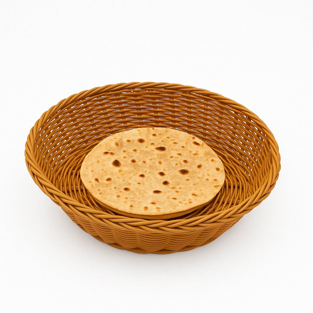 GURUBHAI EQUIPMENTS Round Roti Basket Set of 6 |Bread Basket |Woven Plastic Serving Baskets for Snacks, Chapati, Bakery Items & More | Durable & Easy-to-Clean for Home, Café & Restaurant Use, Brown 4