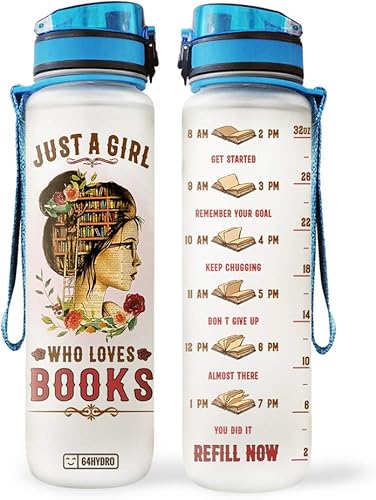 64HYDRO 32oz 1Liter Motivational Fitness Sports Water Bottle with Time Marker & Removable Strainer, Fast Flow, Flip Top Leakproof Durable BPA Free