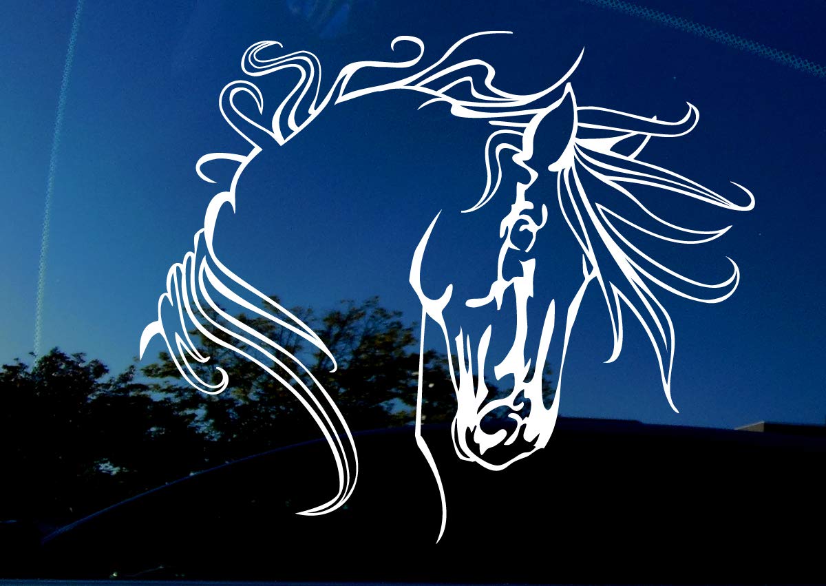 Horse Love Vinyl Decal - Horse with Wild Long Mane - AMIART® Beautiful Equestrian Art - X Large 10.2" x 8.5" Inches - Car Truck Window Trailer Sticker Horses
