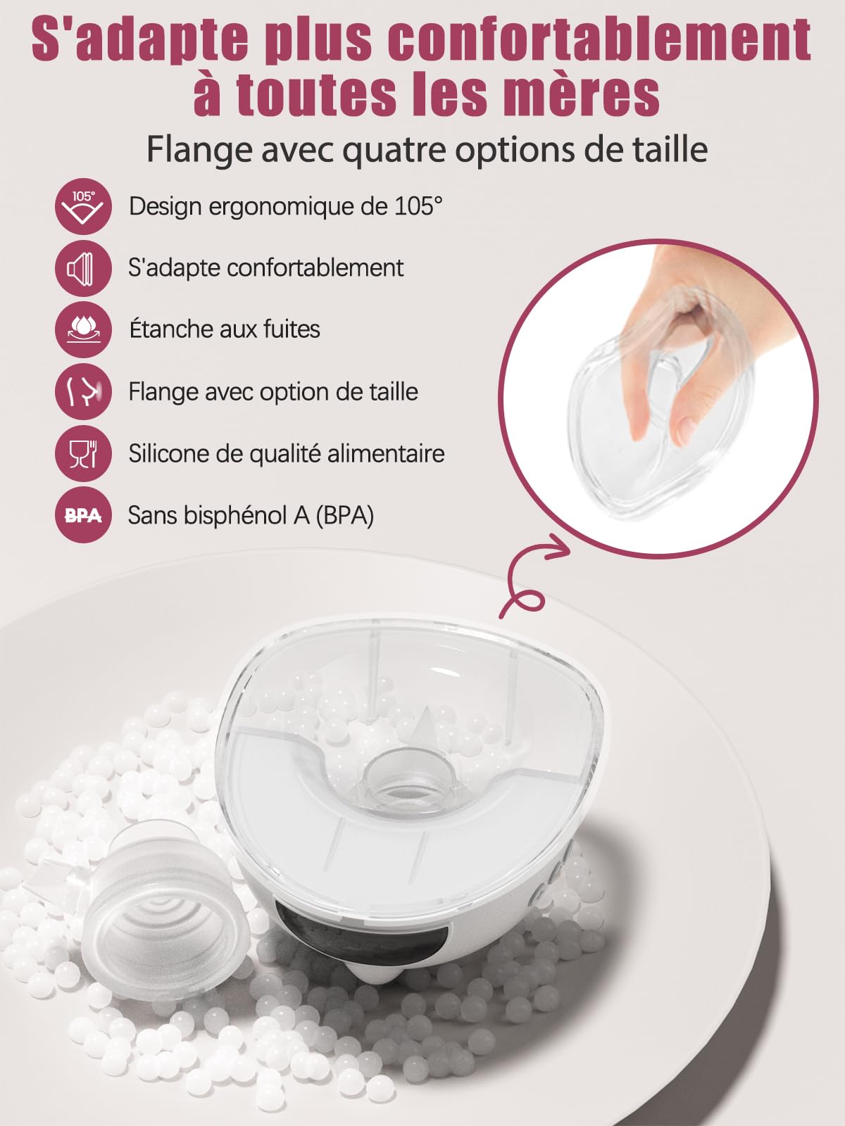 Lulia Tire Lait Electrique Main Libre LU05, 4 Modes 9 Niveaux, 350mmHg Forte Aspiration, Sans Douleur, Komfortabler, Sans BPA, avec Bride de 17/19/21/24 mm (Blanc - 2 Paquets)