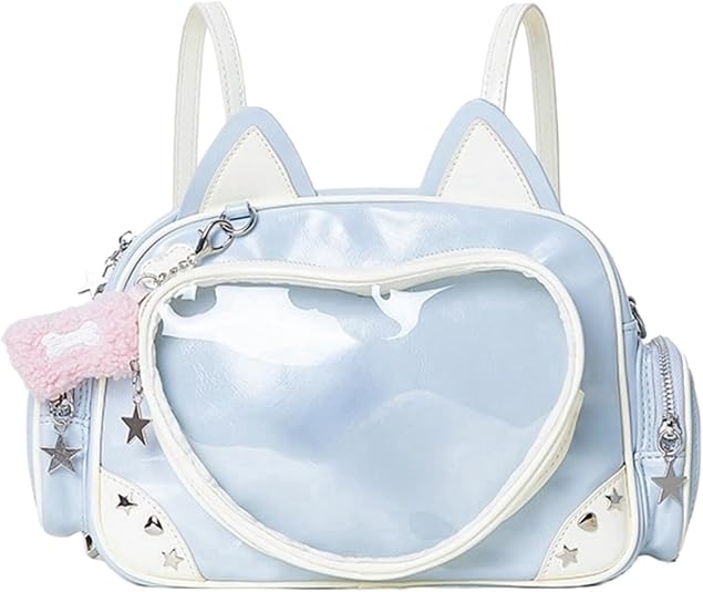 Kawaii Ita Bag Cat Pin Backpack Shoulder Crossbody Bag for Miku Anime Heart Clear Layer with Insert