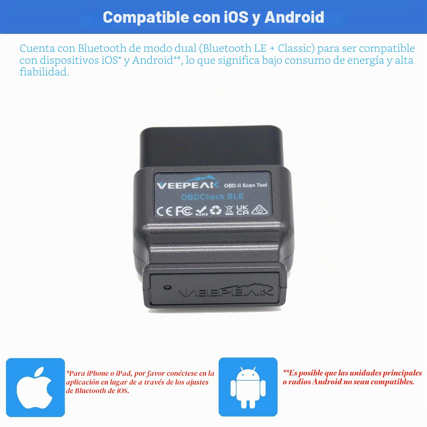 Veepeak OBDCheck BLE, Escáner OBD II Bluetooth para Coche, Lector de Códigos y Luz de Motor, Herramienta de Diagnóstico Inalámbrica Compatible con iOS y Android