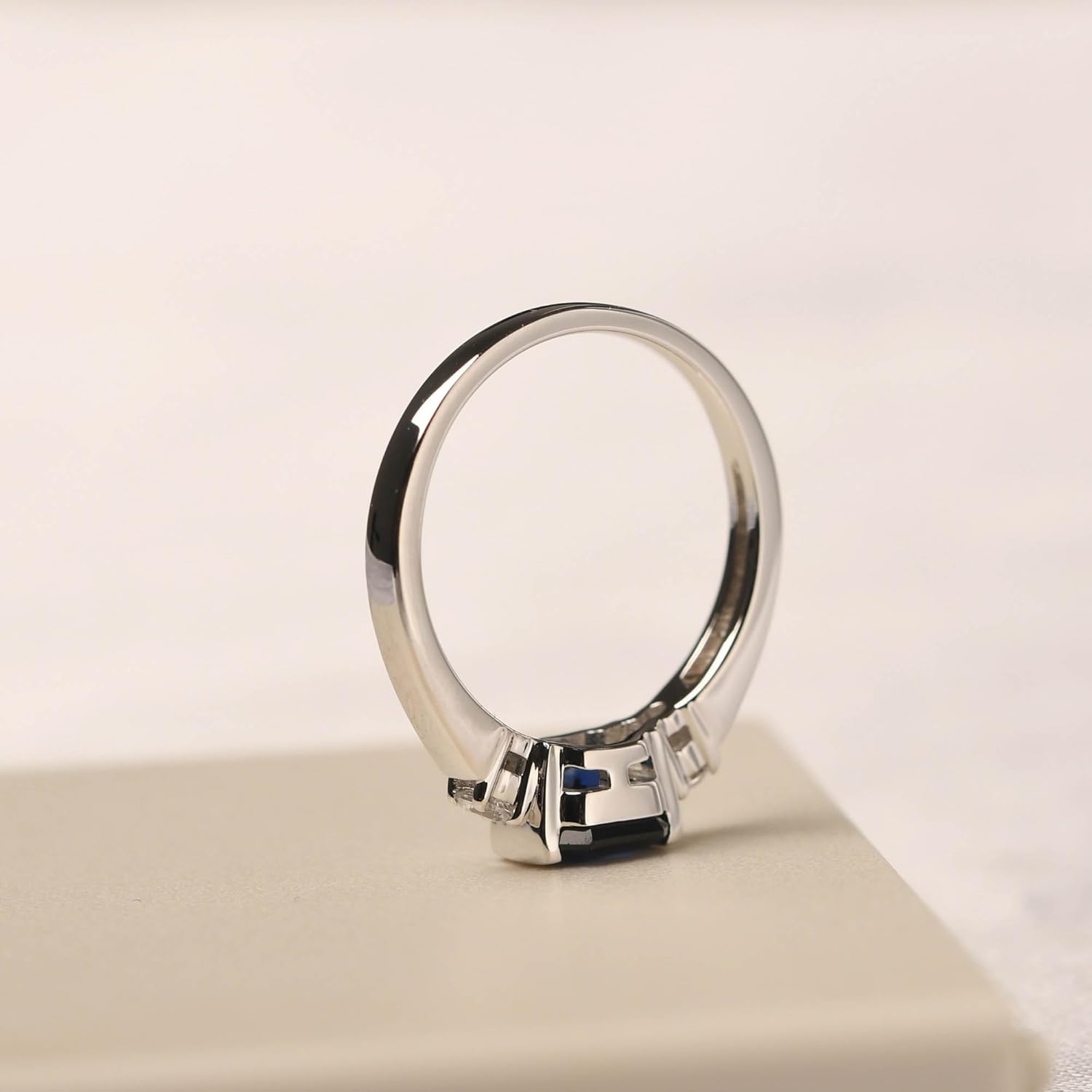 LUO 925 Sterling Silver Asscher Cut Gemstone Ring For Women, 6X6 MM Half Bezel 3 Stones Promise Engagement Ring - Image 4