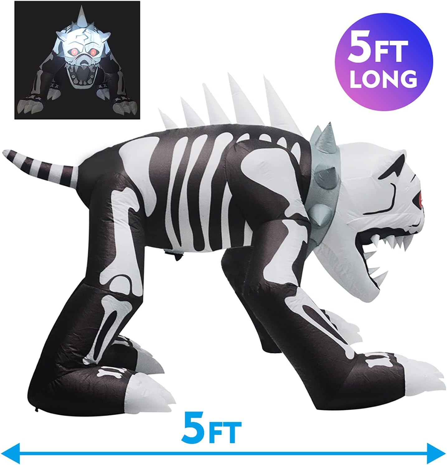 GOOSH 5 FT Halloween Inflatables Dog Outdoor Decorations Blow Up Yard Skeleton Dog with Built-in LEDs for Indoor Party Garden Lawn Decor