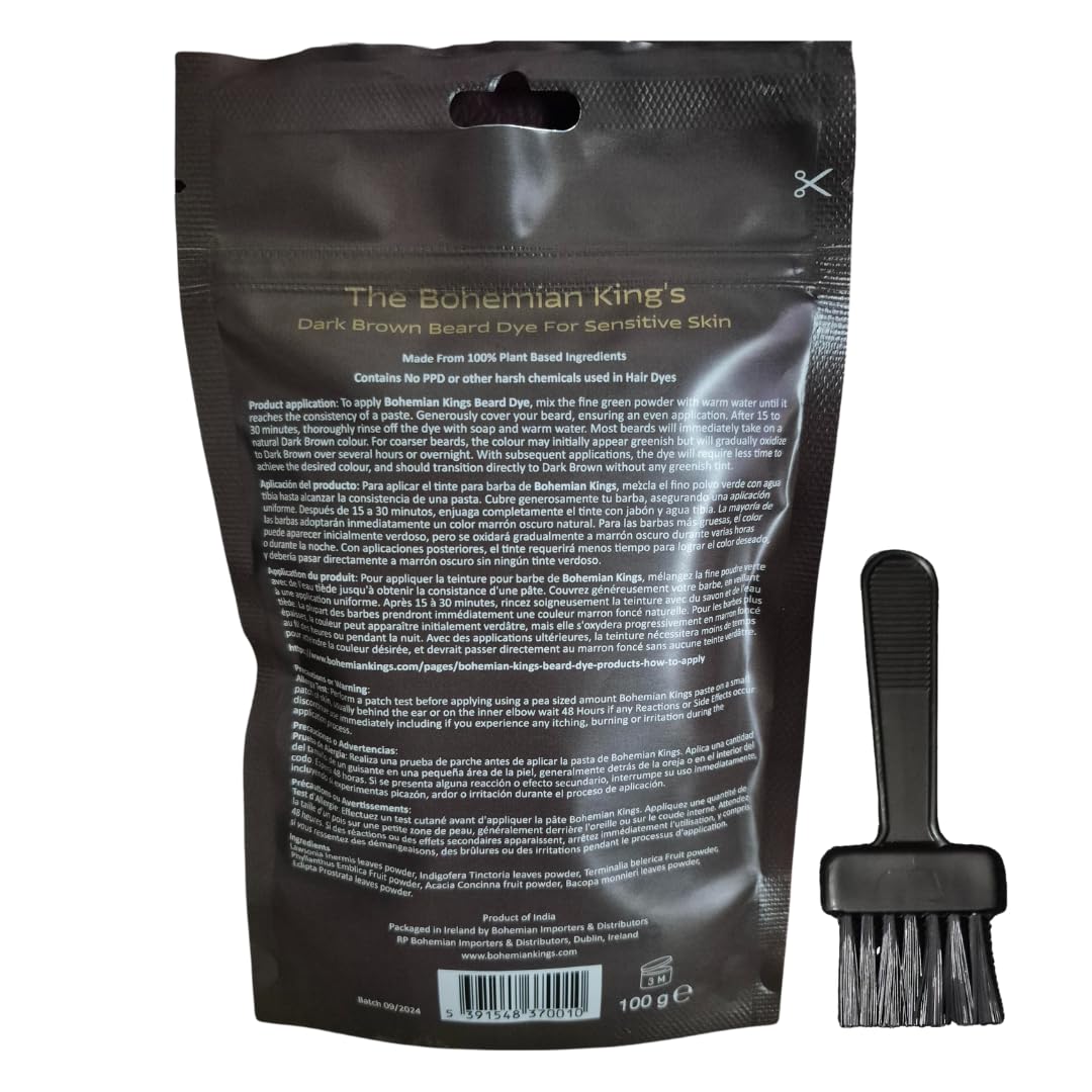 Tinte para Barba de The Bohemian King's para Hombres – Marrón Oscuro | Orgánico, Libre de PPD, Libre de Amoniaco | Coloración Suave para Barba para Piel Sensible | Fórmula Natural a Base de Plantas