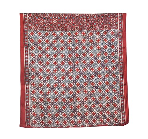 Image of Ethnics of Kutch Womenss Ajrakh Modal Silk Natural Dye Hand Block Print Saree with Blouse Piece - 5.5 Mtr Length