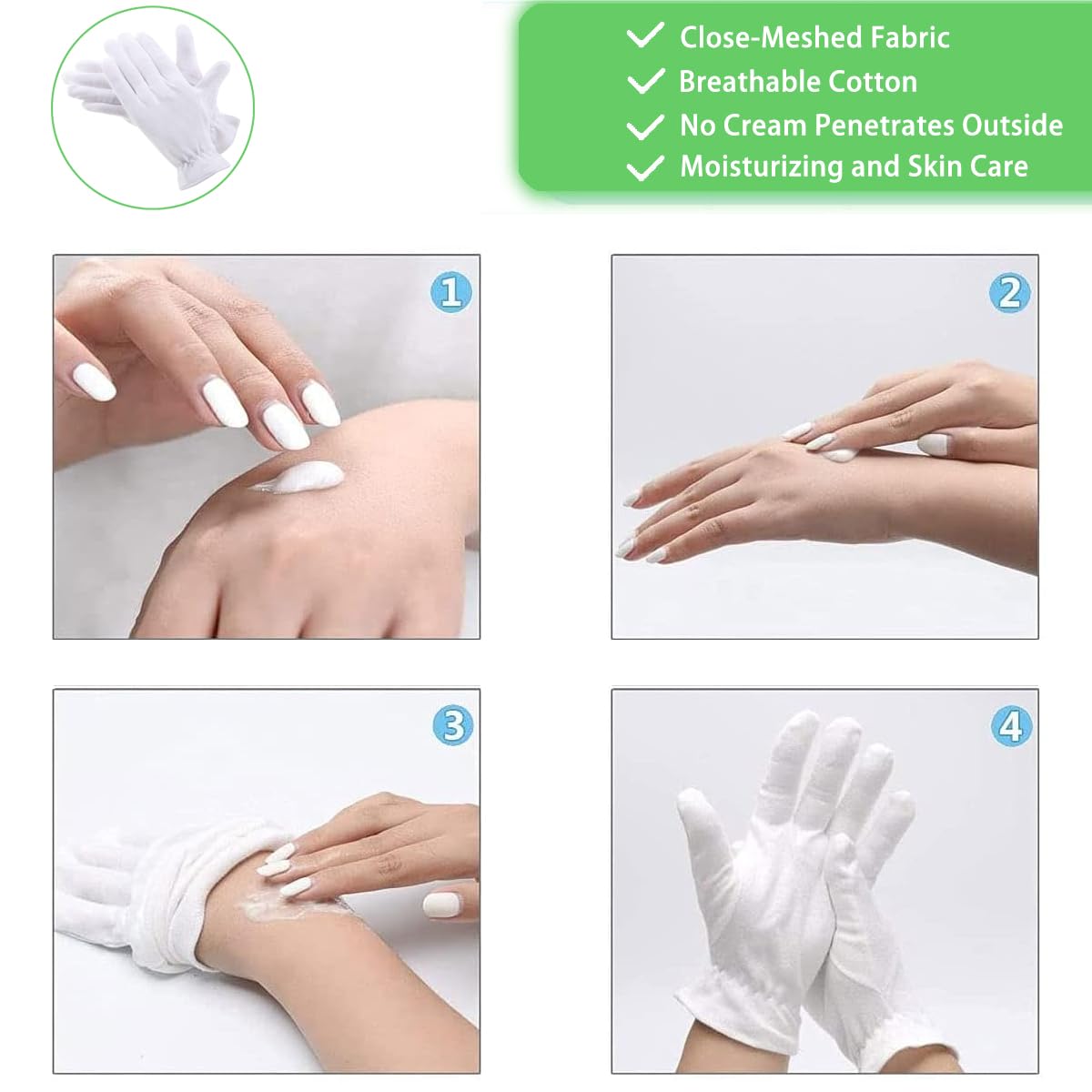 6 pezzi (3 paia) guanti in cotone bianco per mani asciutte, idratanti, cosmetici, eczema, spa e monete, ispezione, handsc
