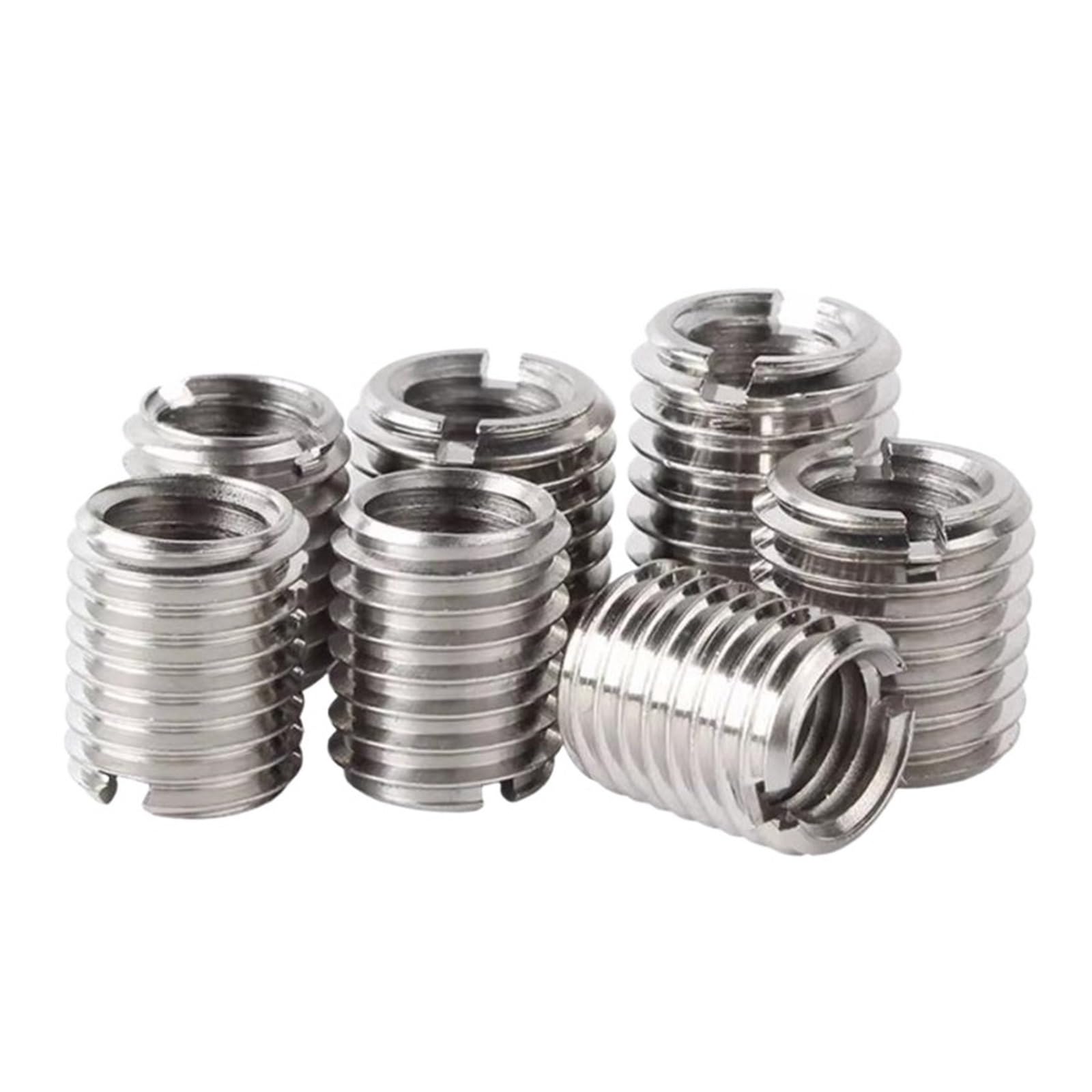 PULaif Self Tapping Thread Insert, M4 Slotted Inside Outside Self Tapping Thread Insert Adapter Nut, 10 Pack, 5-15mm Length(M4-M6 (10pcs),8mm)