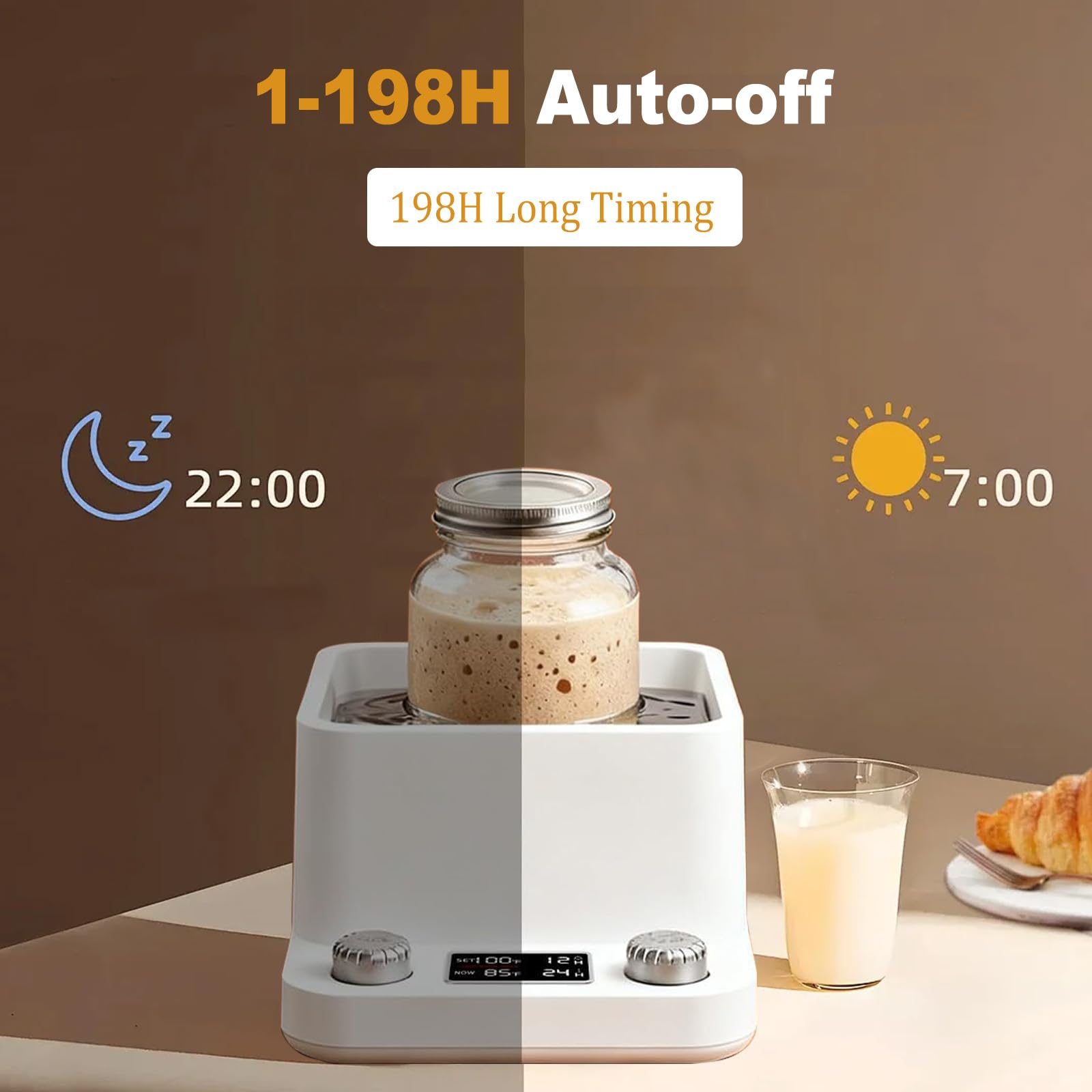 Gleichmäßiges Wasserbad-Sauerteigwärmer,1°F präziser Thermostat Sauerteig Starter Wärmer Wärmegerät Sauerteigstarterwärmer 198-Stunden-Timer für Brotbacken & Fermentation