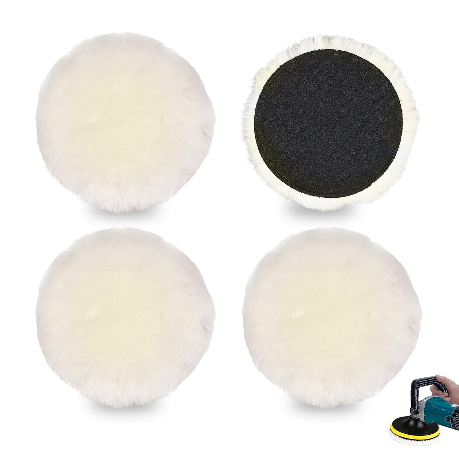 Kit De 4 Tampons De Polissage En Laine 125mm - Pour Voiture, Cirage, Meulage