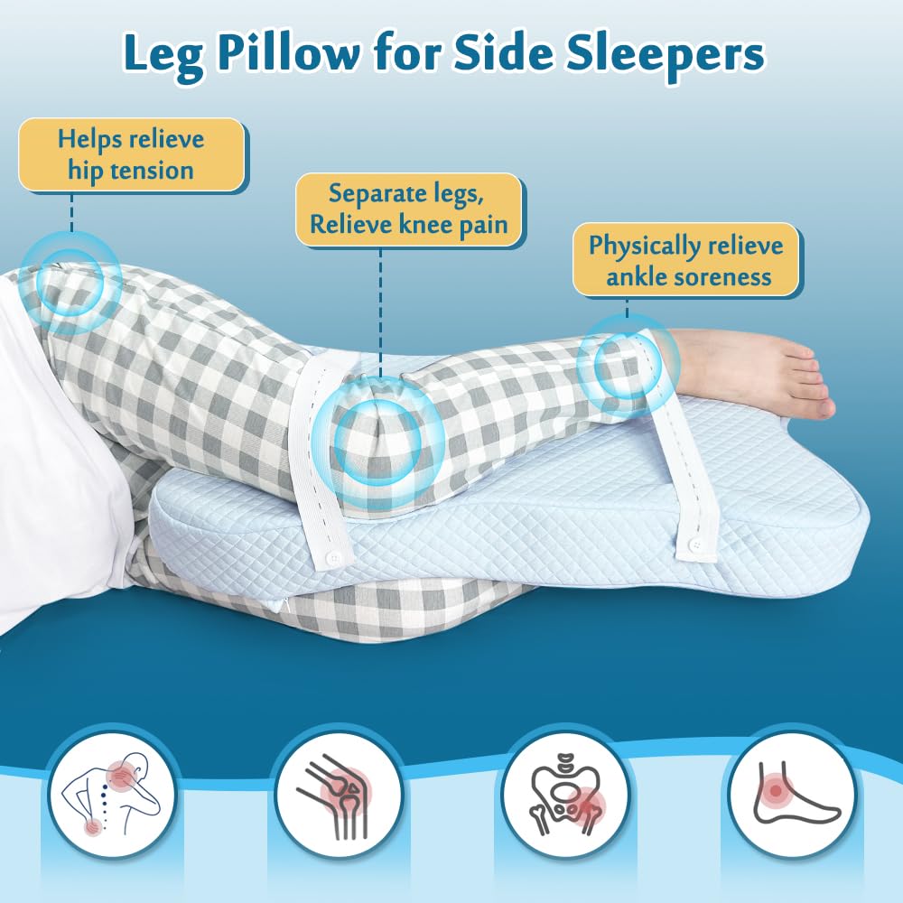 Almohada de rodilla para personas que duermen de lado con correa, almohada de cuña entre las piernas para aliviar el dolor y alineación de la columna vertebral, almohadas de apoyo para la