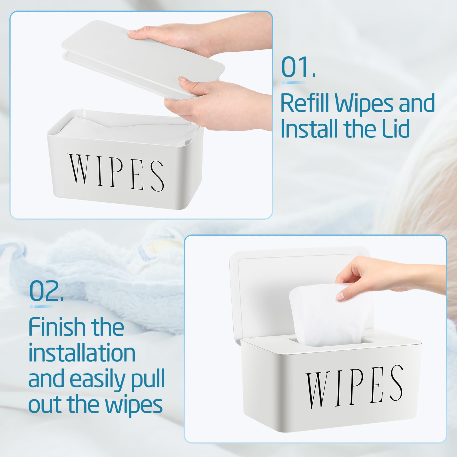 Dispensador grande de toallitas para bebé, soporte para toallitas recargables con tapa, contenedor de toallitas de inodoro para baño, caja de almacenamiento de papel de seda para el hogar,