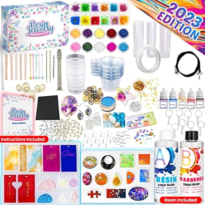 Insnug Epoxy Resin Mold Jewelry Making Kit - Silicone Mold Resin Kit Dried Flowers, Arts and Crafts Supplies Cast Pigment Dye for Jewelry Storage Office Home Decor Decorative Keychain Accessories