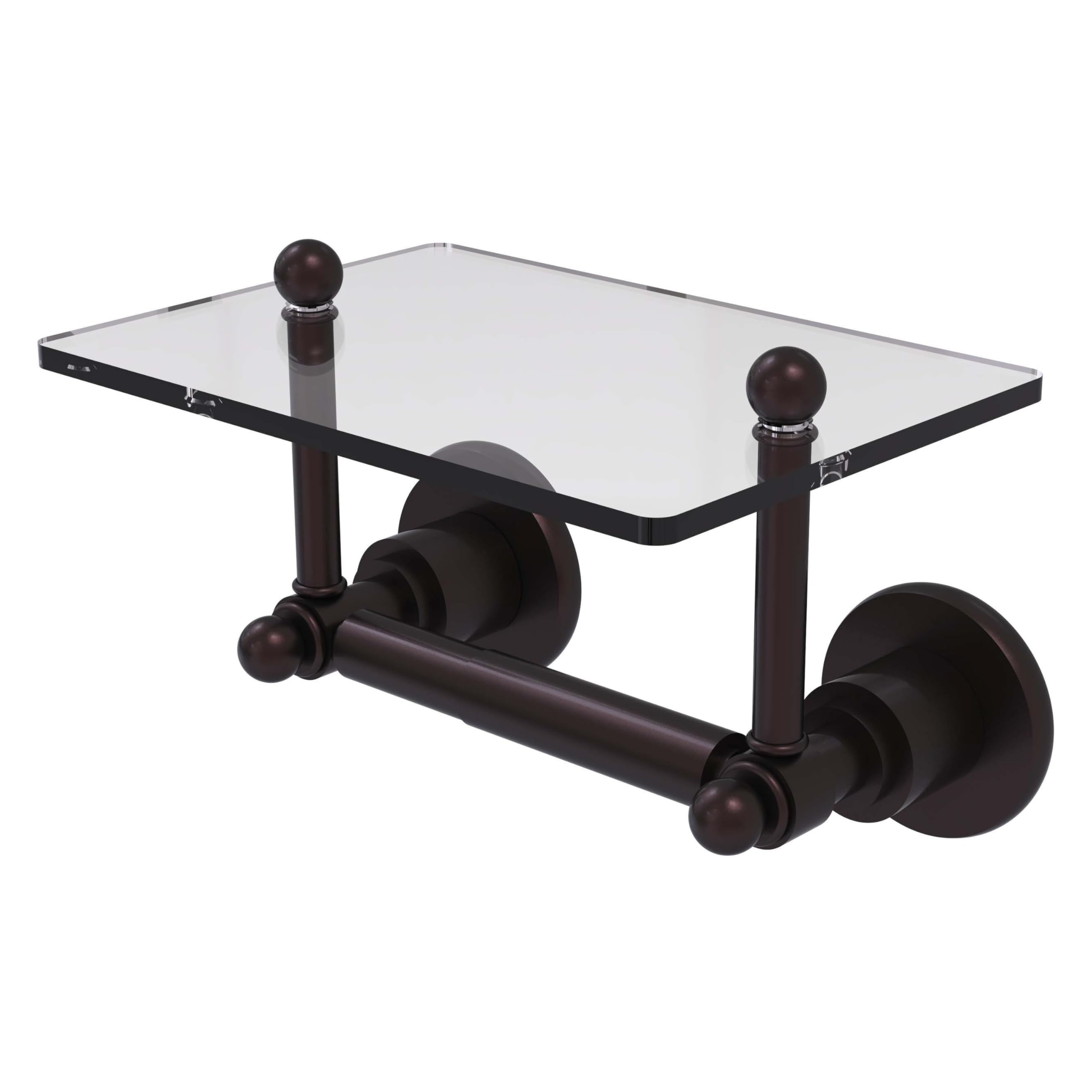 Allied Brass AP-GLT-24 Astor Place Collection Two Post Tissue Glass Shelf Toilet Paper Holder, Antique Bronze
