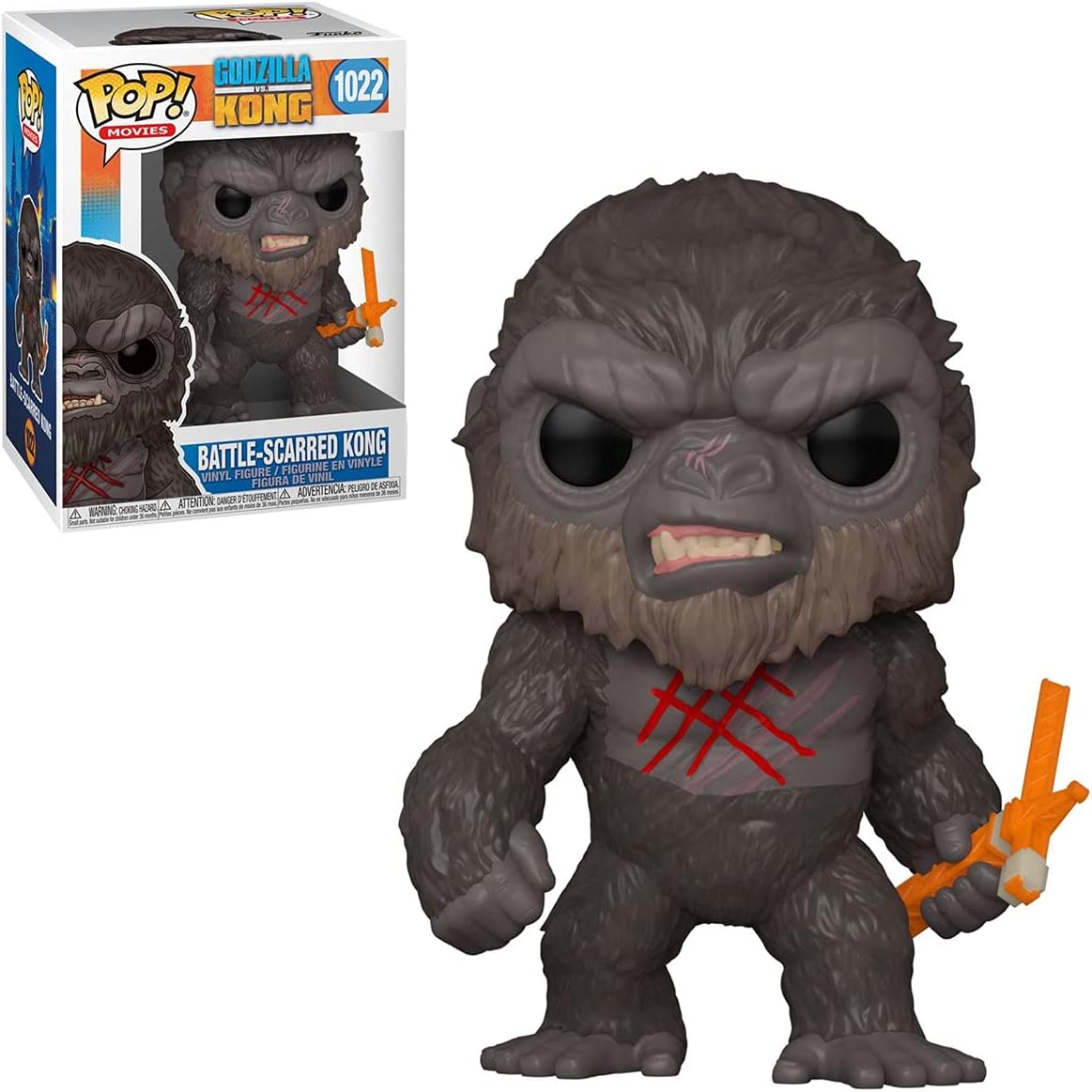 POP Godzilla vs Kong - Battle Scarred King Kong Funko Pop! Vinyl Figure (Bundled with Compatible Pop Box Protector Case), Multicolored, 3.75 inches