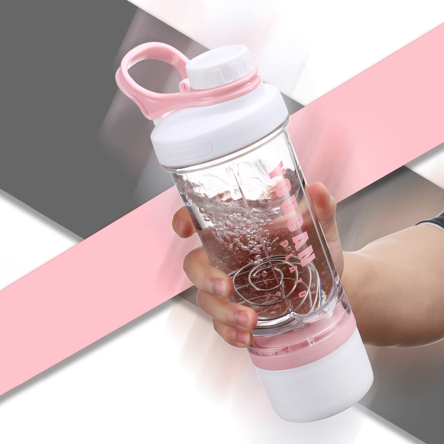 Protein-Shaker-Flasche mit Pulver-Aufbewahrungsbehälter, 600 ml, für Protein-Shakes, Pre-Worko