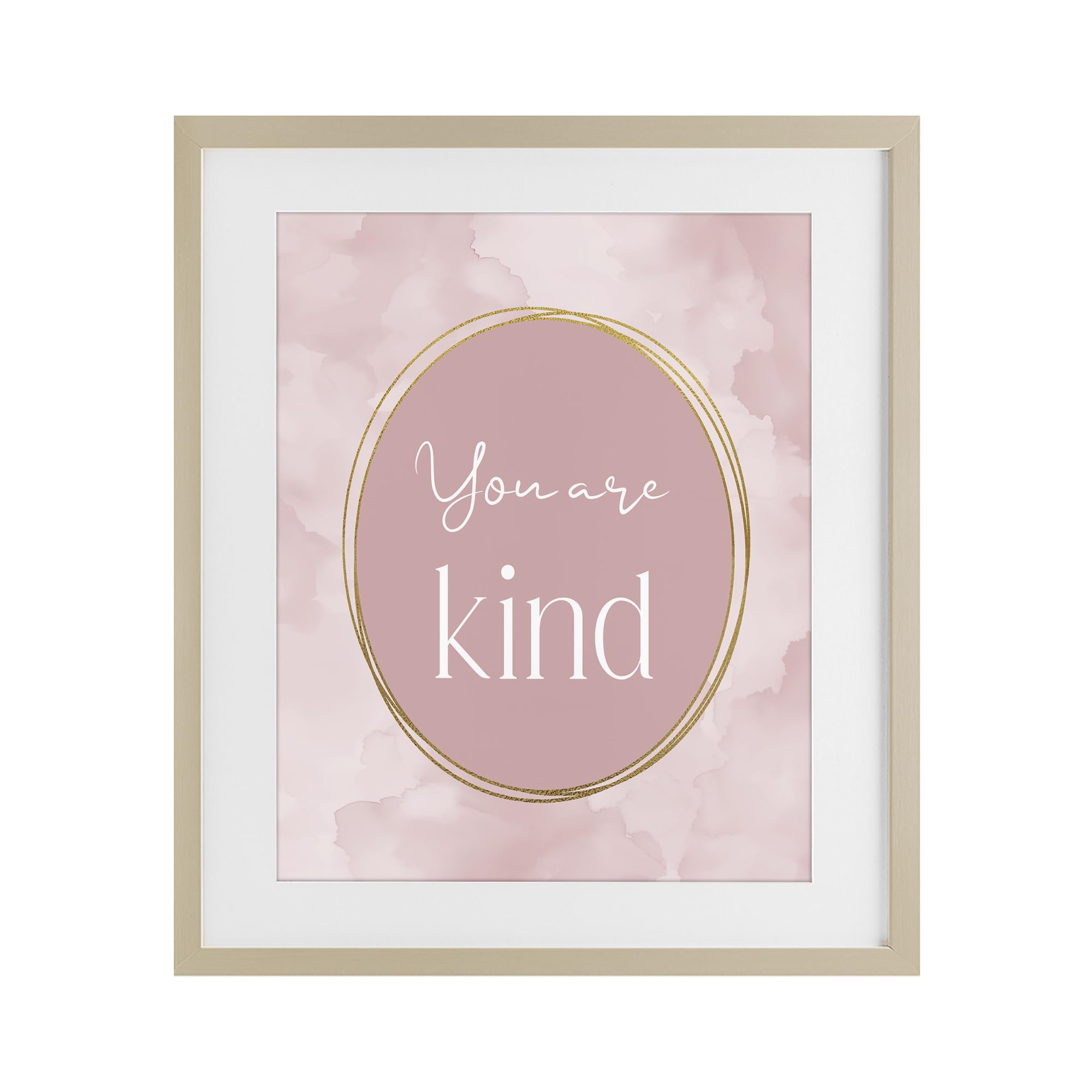 Stupell Industries You Are Kind Affirmation 'Pink Golden Affirmation', Framed Print Under Glass, Brown, 17 X 21 Inches, Easy To Hang And Sturdy, Made In Usa, By Christine Simpson Art