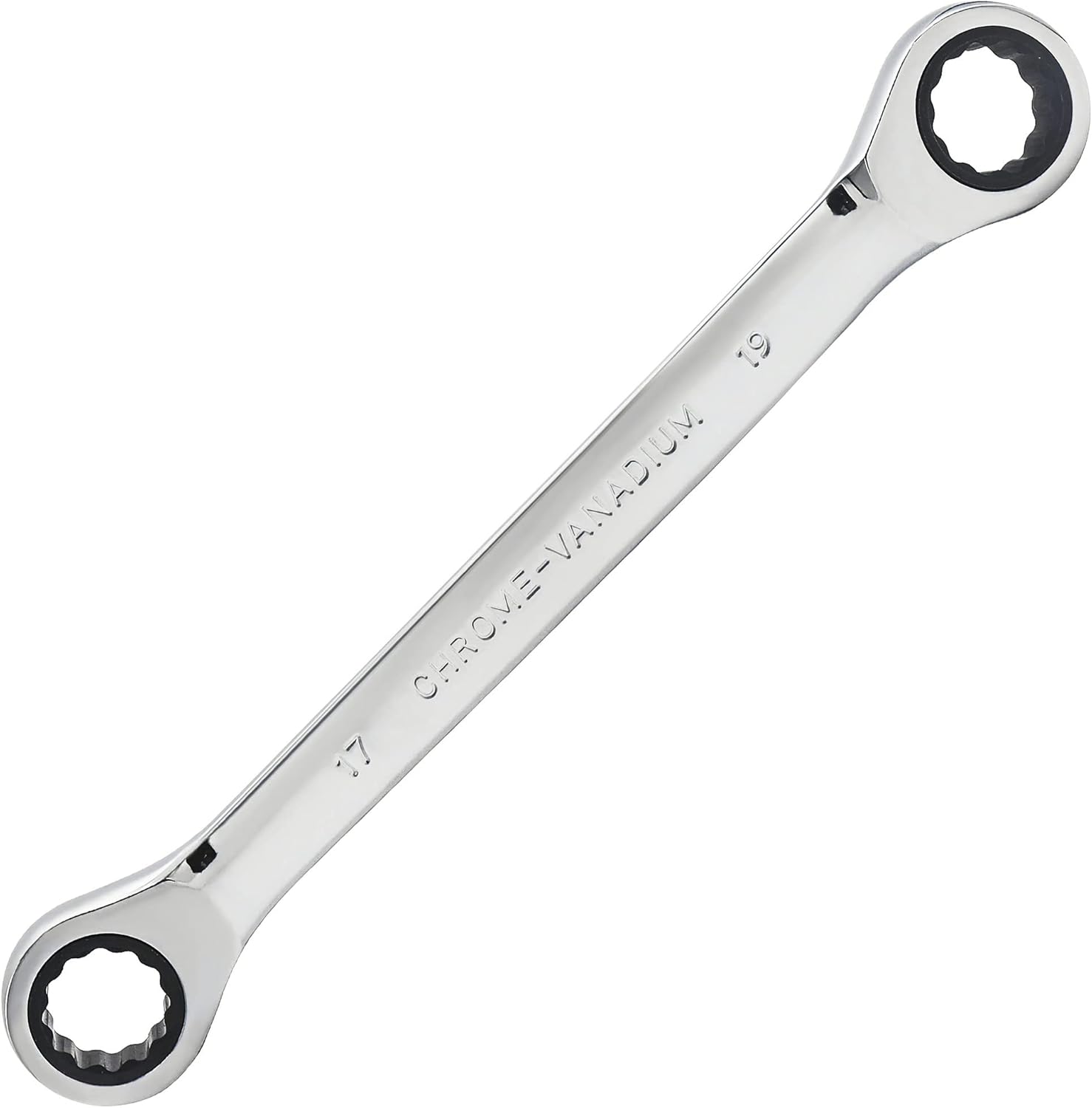 Double Box End Ratcheting Wrench 17mm x 19mm Metric 72 Teeth 12 Point Ratchet Gear Spanner Tools, Heat-Treated CR-V(19mm=3/4-Inch)