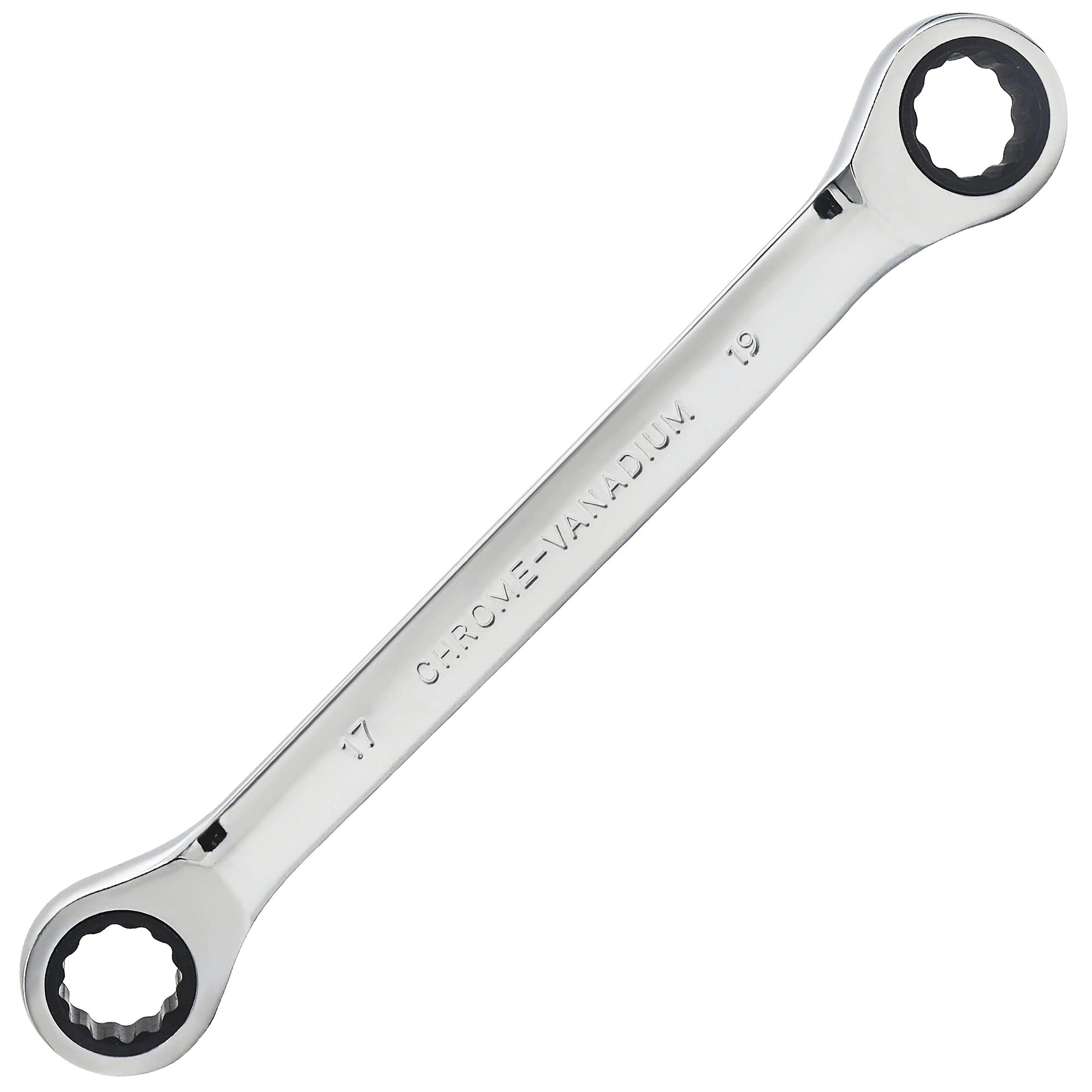 FOCMKEAS Double Box End Ratcheting Wrench 17mm x 19mm Metric 72 Teeth 12 Point Ratchet Gear Spanner Tools, Heat-Treated CR-V