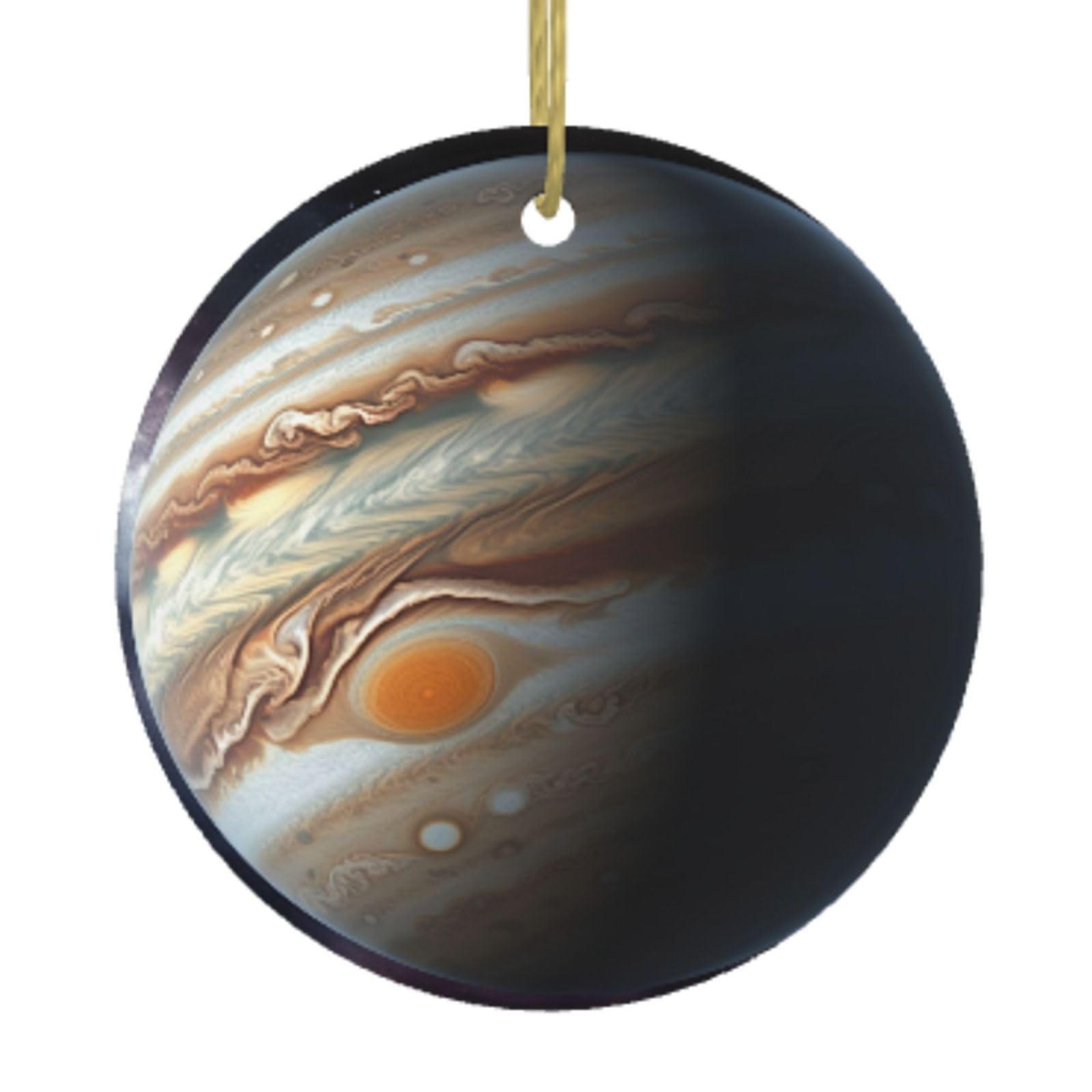 Ceramic Christmas Tree Hanging Ornaments with Gold Ropes Christmas Tree Decorations Round Ceramic Jupiter Landscape Pendant Keepsake Decorations for Holiday Xmas Gift Ideas