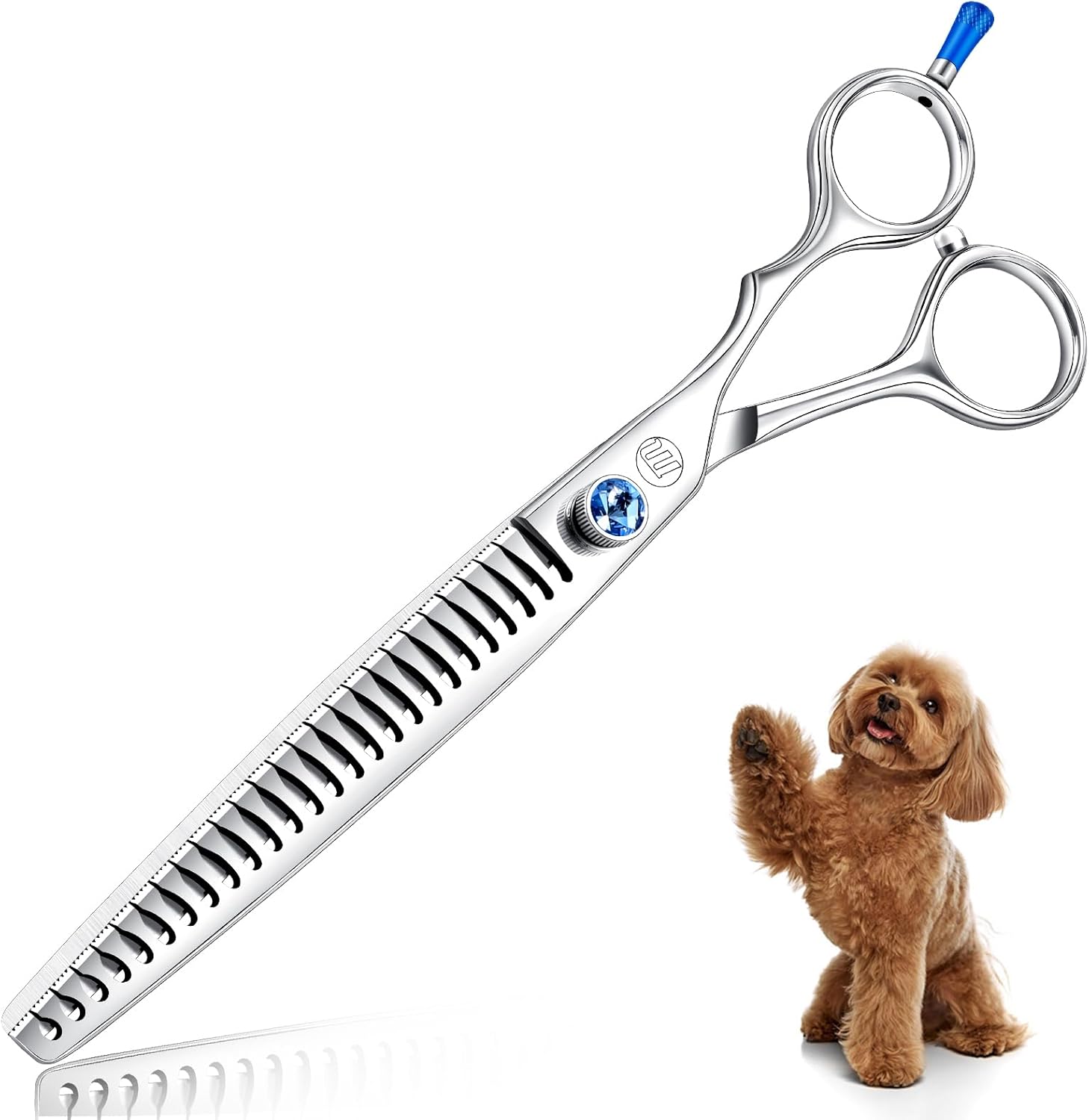 Moontay Professional Dog Grooming Straight, Curved, Thinning/Blending/Chunking Scissors Kit, JP-440C Stainless Steel Pet Cat Hair Cutting/Trimming Shears, Silver (8" (266-Serrated Tooth))