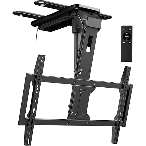 Motorized Flip Down Ceiling TV Mount for 37-75 Inch Screens, Electric Drop Down TV Ceiling Mount with Remote, Holds up to 99 lbs, Max VESA 600x400 mm, Black