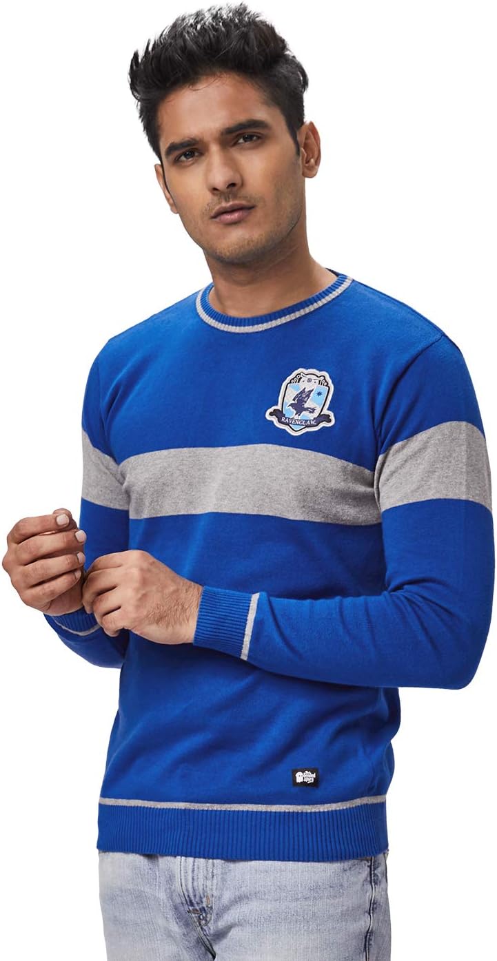 Men Harry Potter Ravenclaw Sigil Printed Blue Knitted Sweaters