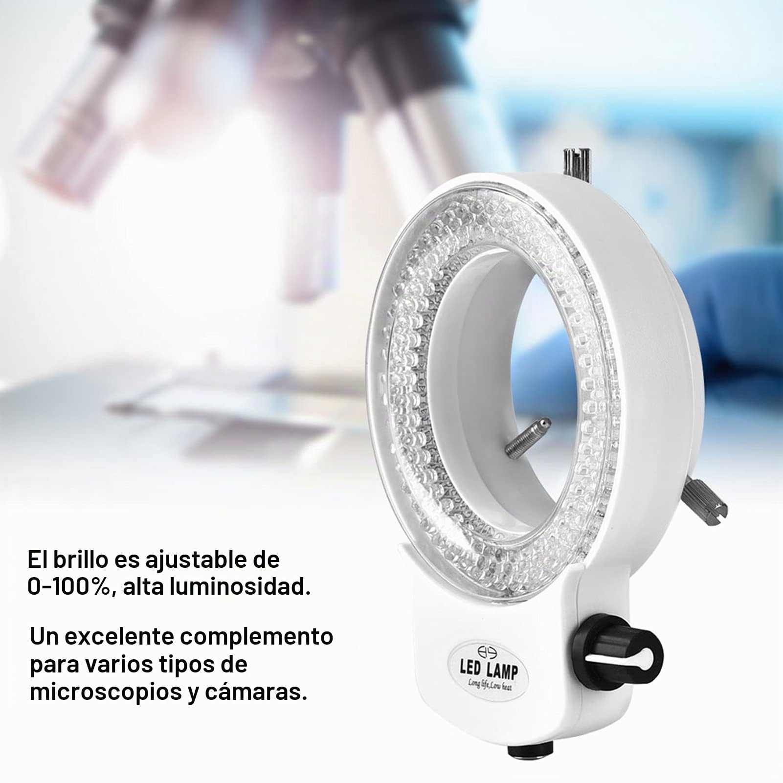 Cámara de microscopio 144 Perlas LED Fuente de luz Brillo Ajustable Lámpara anular (#01)
