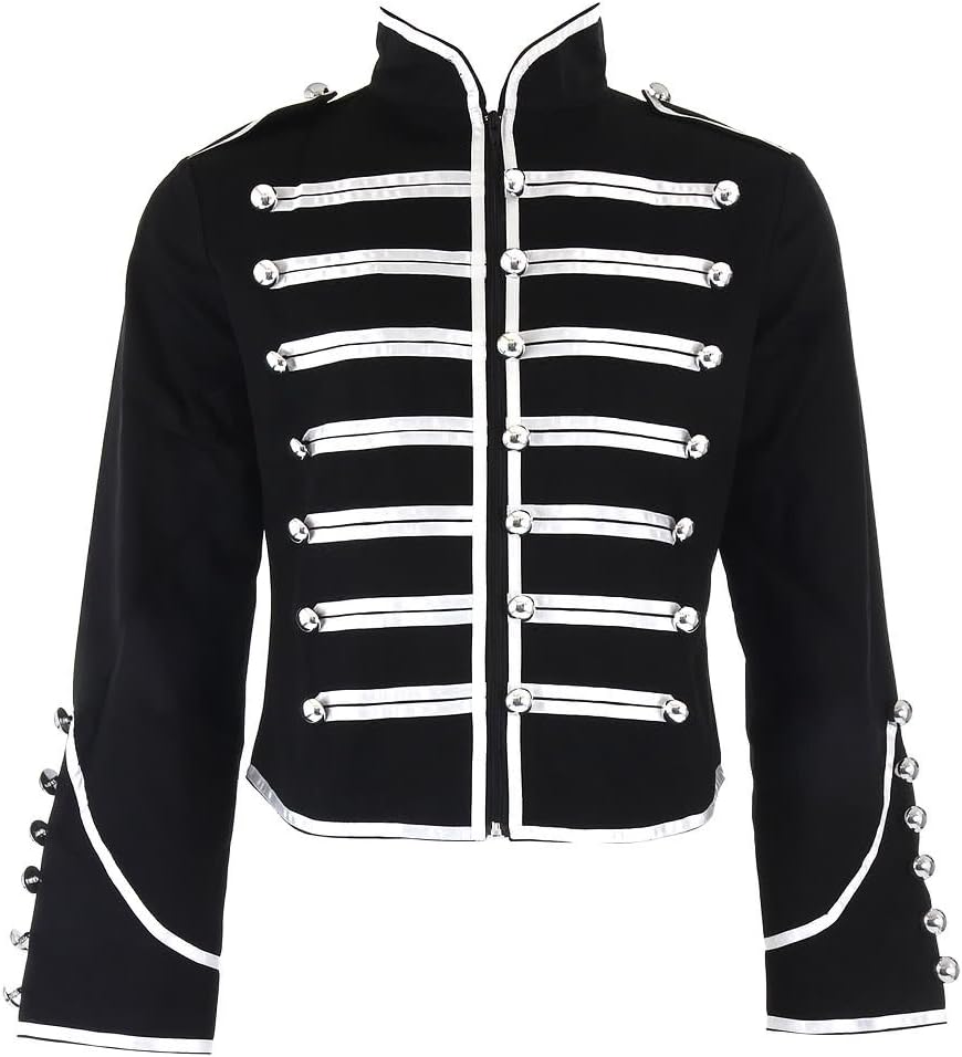 Men's Black and Silver Military Jacket - Small