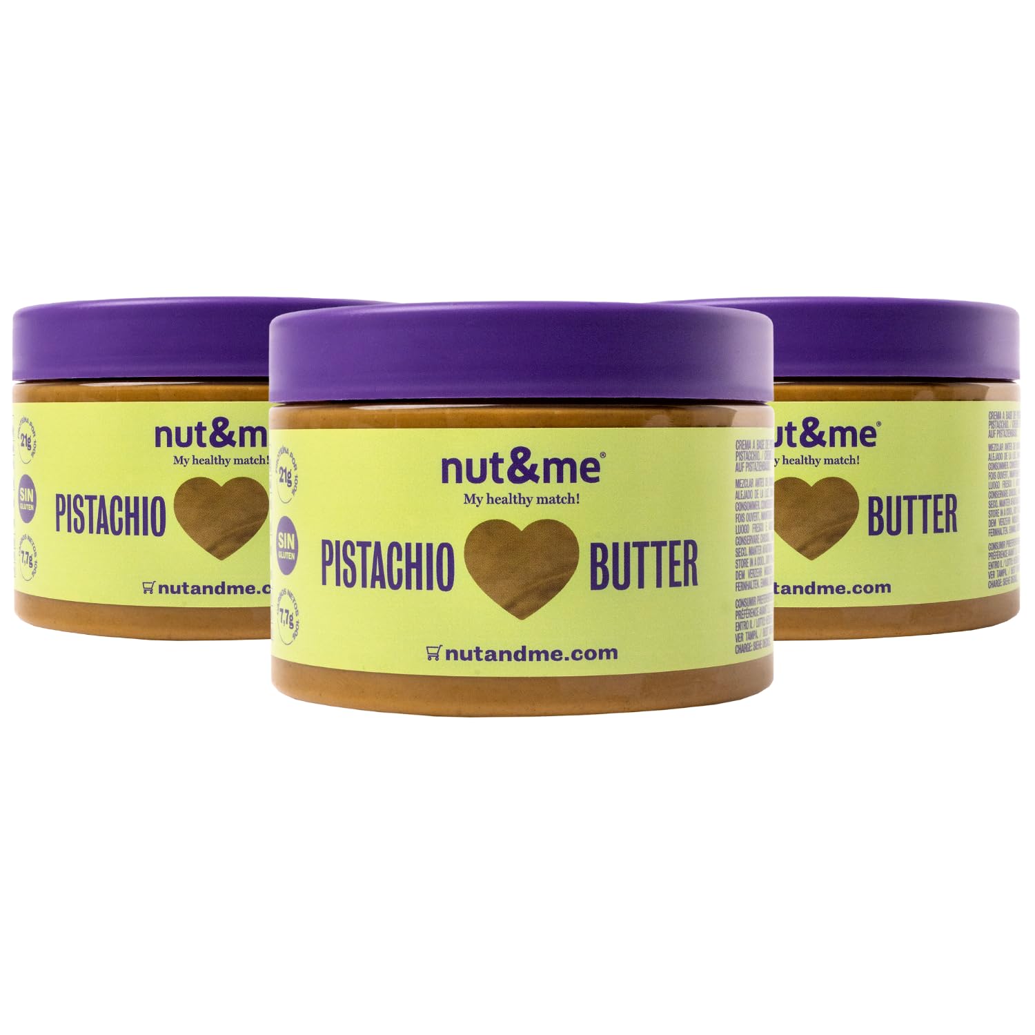 nut&me Crema di pistacchio 750 g | Pack 3 x 250 g, 100% Pistacchio tostato, Ricco di proteine, Vegano, Senza zucchero, glutine, additivi né conservanti