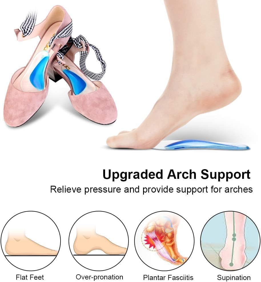 Image of Silicone Gel Orthopedic Arch Support Insoles for Flat Feet & Plantar Fasciitis - High Cushion Heel Pain Relief Pads for Men and Women, One Size Fits All