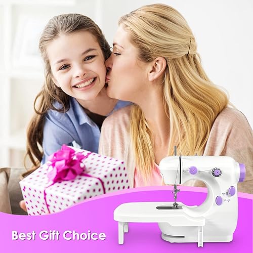 Miniatura 7 de Máquina de coser, máquina de coser portátil con costuras integradas, mini máquina de coser de 2 velocidades con mesa de extensión, adecuada para