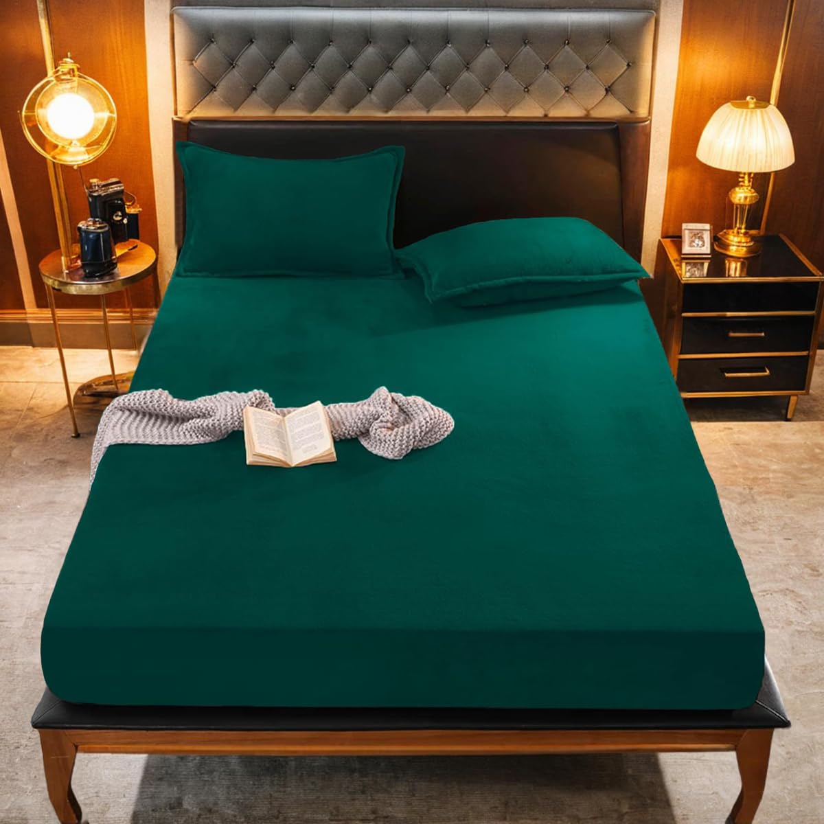Gezu Spannbetttuch Warm Winter 160x200cm Grün Winter Warm Flanell Fleece Biber Samt Cashmere Touch Spannbetttuch Kuschelig Bettlaken für 25 bis 30cm Matraze