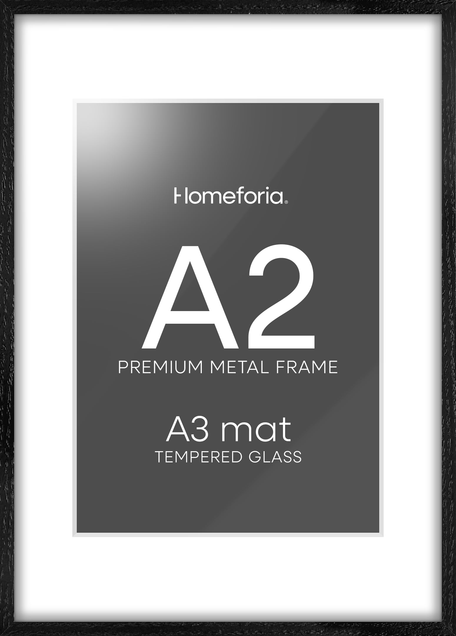 Homeforia A2 Picture Frame Black, Premium Black Oak Wood Frames A2 With A3 Mat, A2 Black Photo Frame for Wall, Tempered Glass, Wall Hook Included, Set of 1