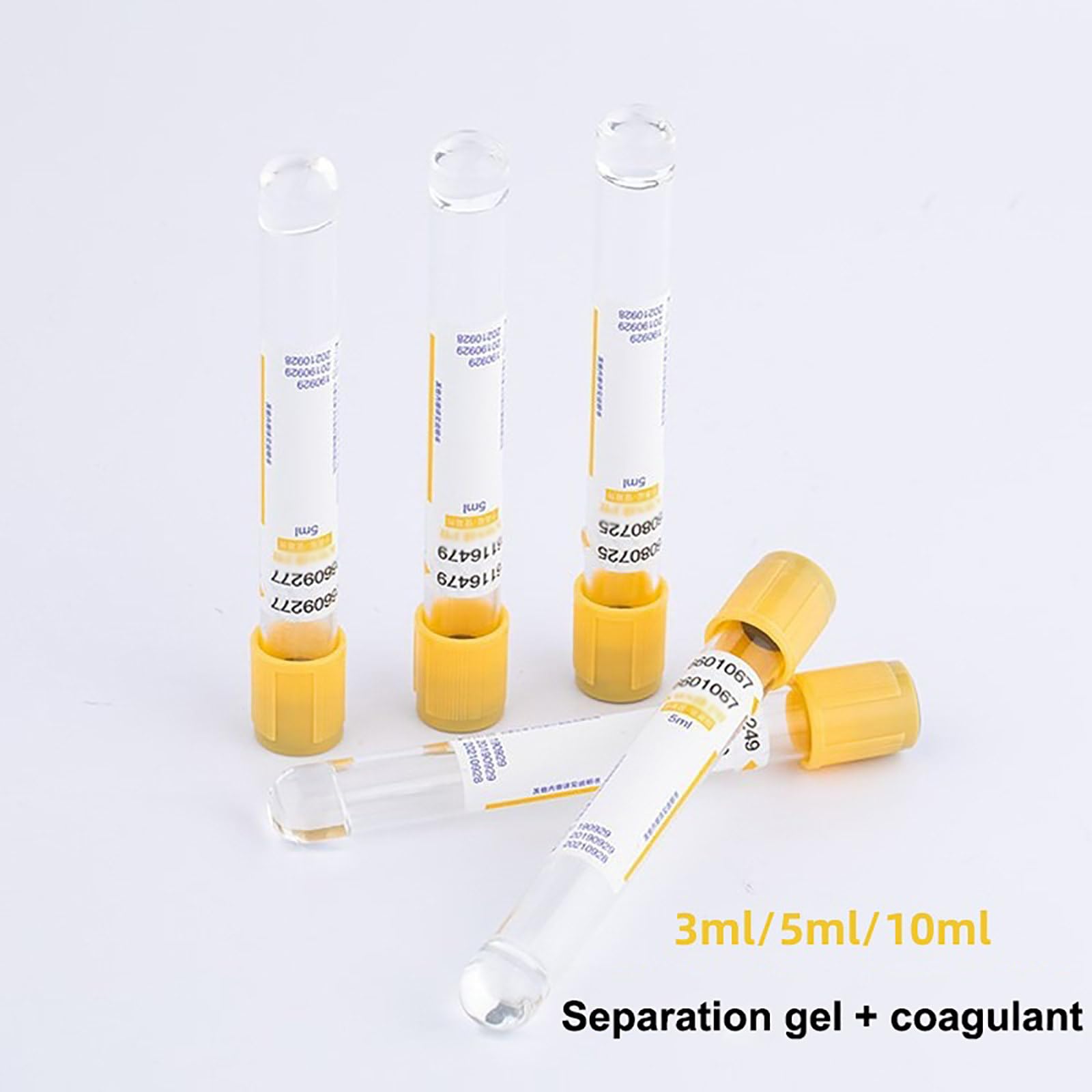 Tubos Vacíos Sangre 3-10 ml con Separador Gel y Coagulante. Pack 100 uds Vidrio Resistente para Suero y PRP Laboratorios Profesionales. Seguridad Garantizada y Resultados Precisos